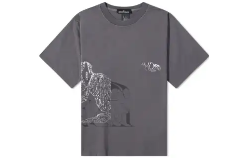 STONE ISLAND T Shirts Men's Blue Black Crew Neck Moderate Other