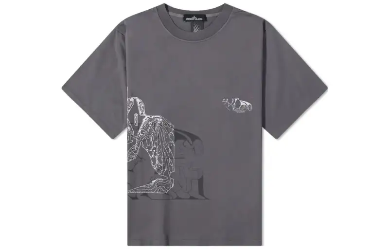 STONE ISLAND T Shirts Men's Blue Black Crew Neck Moderate Other