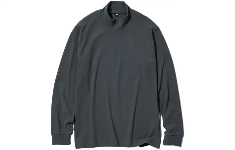 UNIQLO T Shirts Unisex Dark Gray Turtleneck Moderate Straight Fit