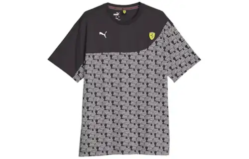 PUMA AOP T Shirts Men's Black Crew Neck Moderate Straight Fit