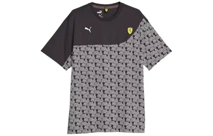PUMA AOP T Shirts Men's Black Crew Neck Moderate Straight Fit
