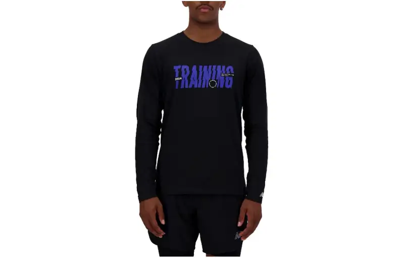 New Balance T Shirts Men's Black Crew Neck Moderate Straight Fit
