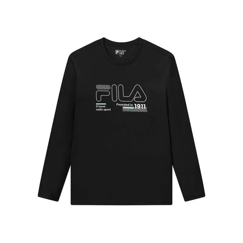 FILA T Shirts Men's Jet Black Crew Neck Moderate Straight Fit