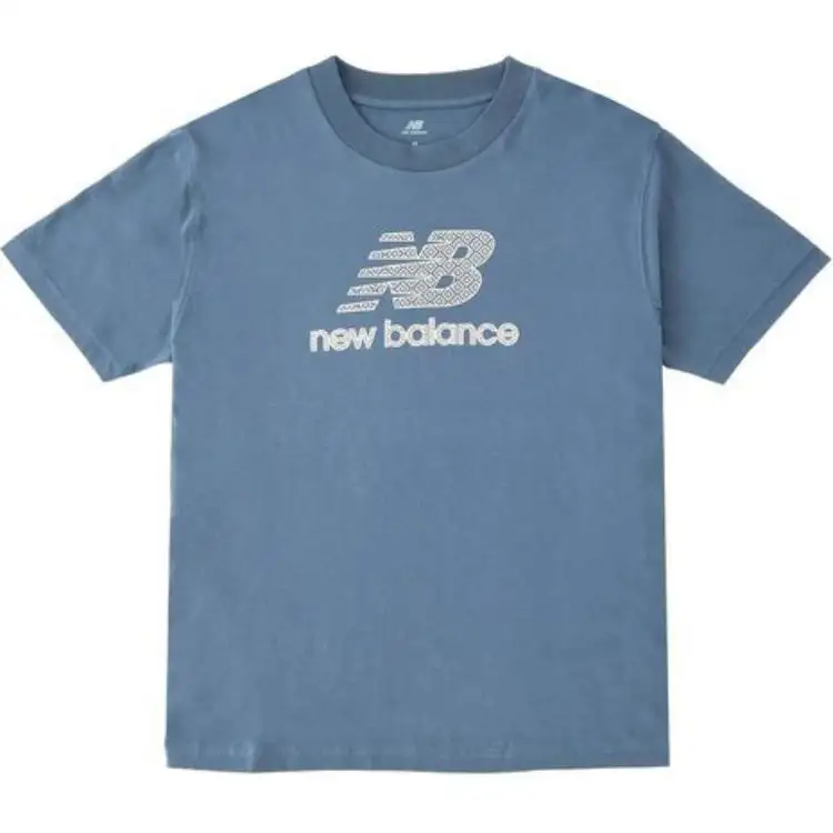 New Balance T Shirts Men's Blue Crew Neck Moderate Straight Fit