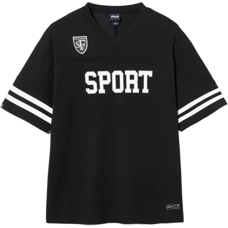 FILA T Shirts Unisex Black V Neck