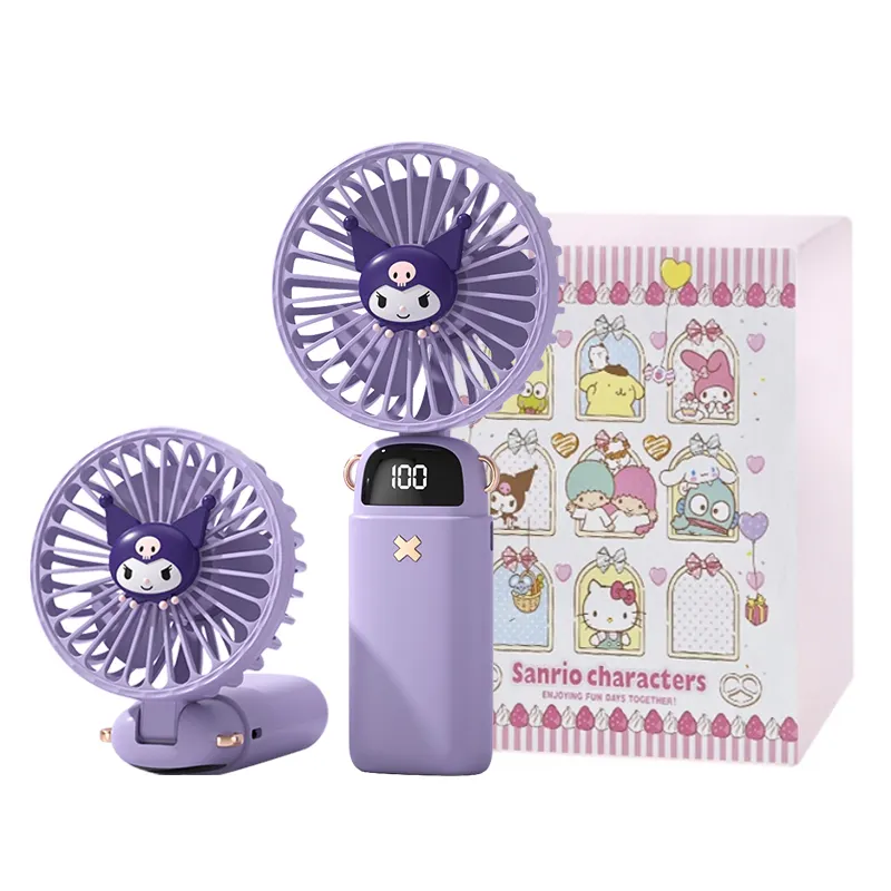 Disney Disney, sanrio, hello kitty, handheld foldable capacious air fan, cute portable strap charging, with LED display