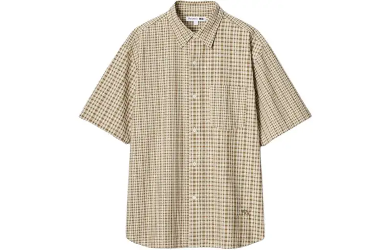UNIQLO x JWANDERSON joint model SS24 JW Anderson joint series plaid peak collar button-down short-sleeved shirt men's dark beige