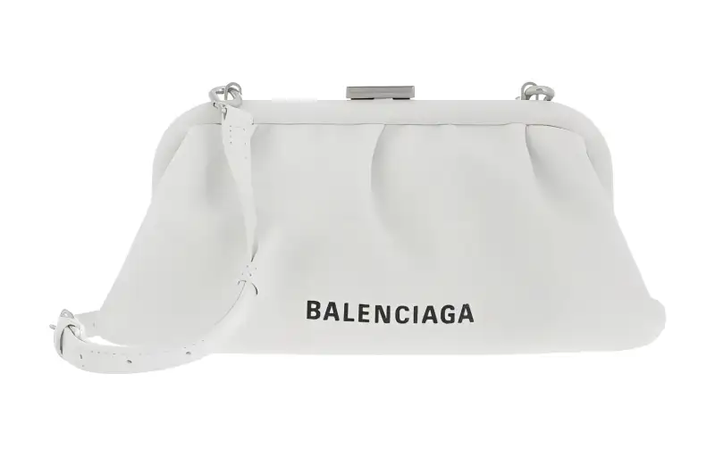Balenciaga Calfskin One Shoulder Crossbody Clutch Women's White