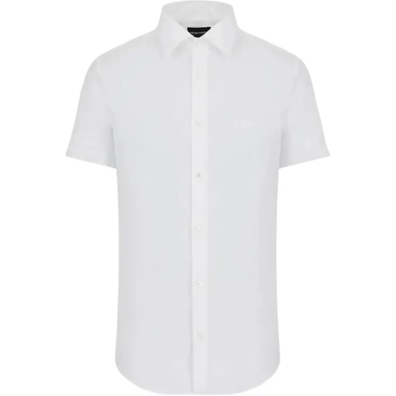 EMPORIO ARMANI Armani Essentials series solid color point collar single-breasted short-sleeved shirt for men, white