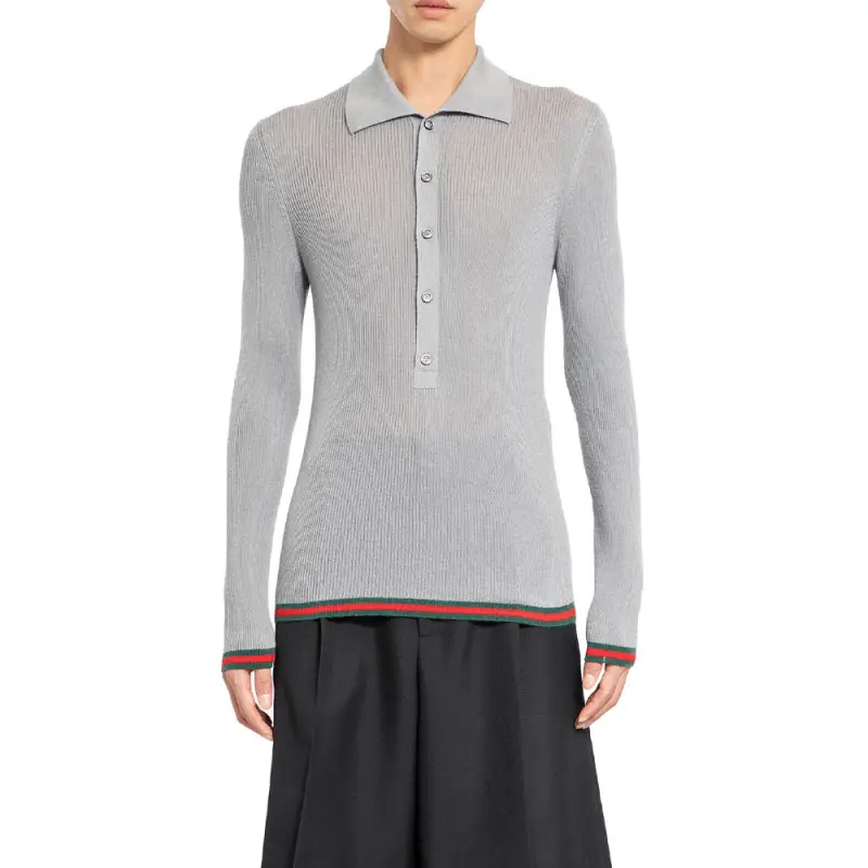 GUCCI Slim Fit Fine Ribbed Polo Shirt