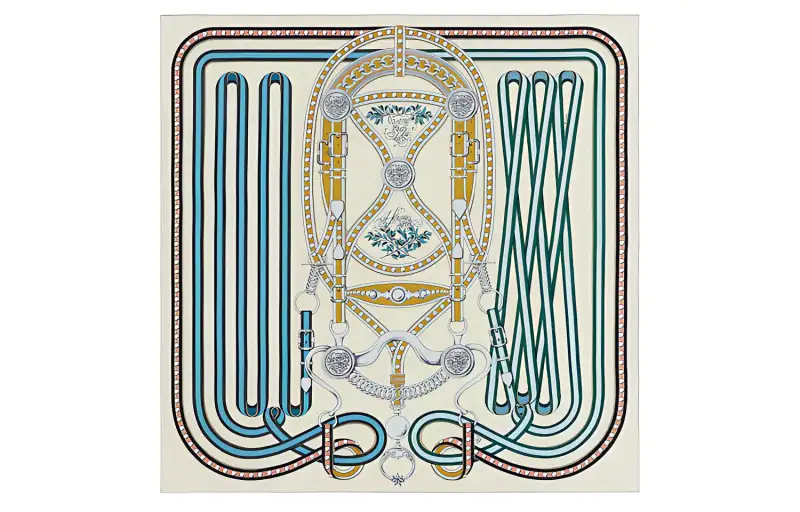 HERMES Scarves Women's Cream/Blue