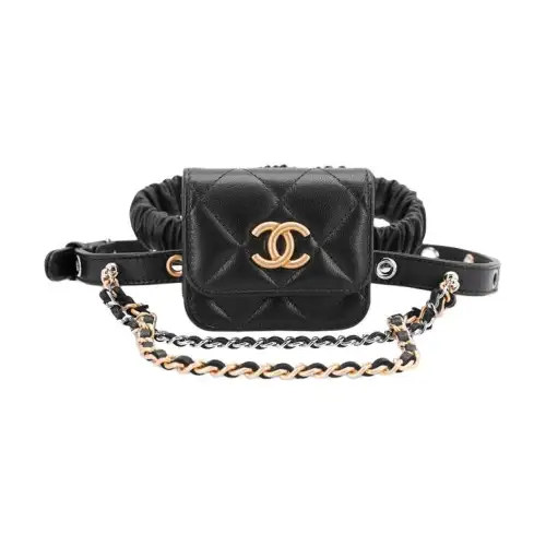 CHANEL With Sheepskin Leg Bag, Headphone Case, Earphone Case Women's Black