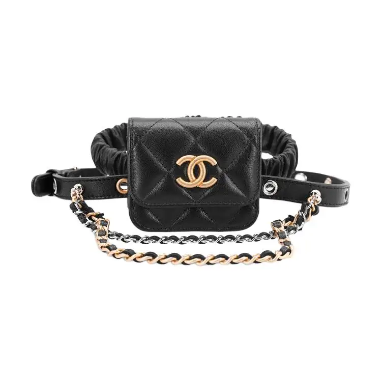 CHANEL With Sheepskin Leg Bag, Headphone Case, Earphone Case Women's Black
