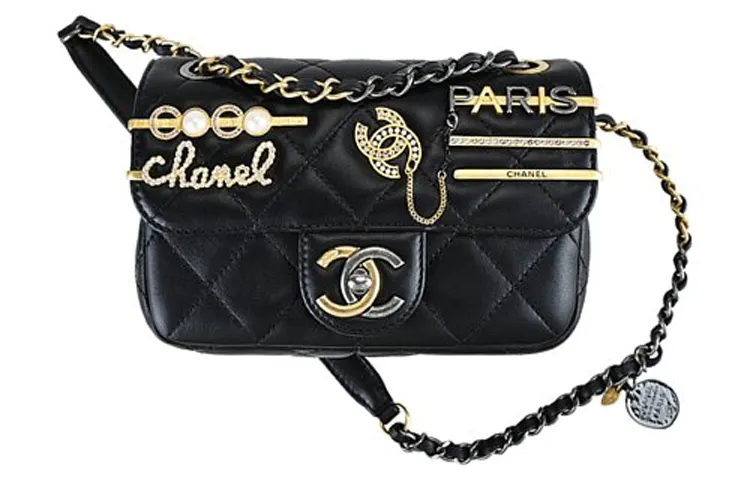 CHANEL Lambskin One Shoulder Handbag, Crossbody Bag Small Women's Black