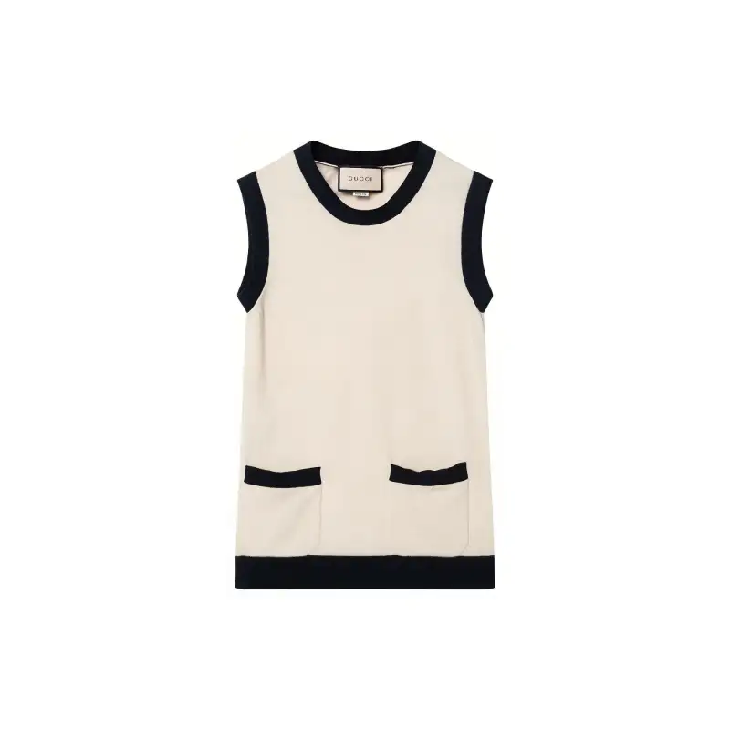 GUCCI Tank Tops Women's Beige Crew Neck Moderate Other