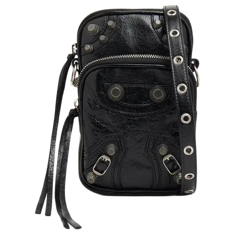 Balenciaga Le Cagole Lambskin Crossbody Bag, Shoulder Bag, Cell Phone Pouch Men's Black