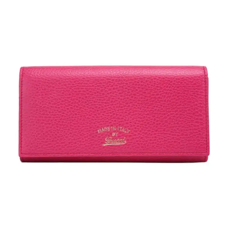 GUCCI Cow Leather Wallet Women's Rose Red