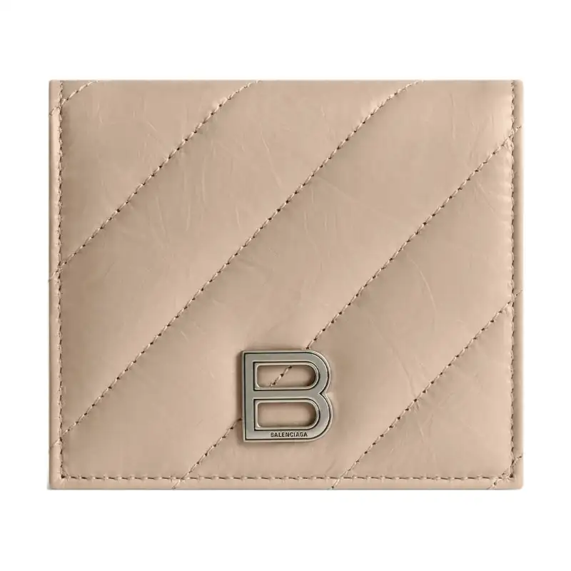 Balenciaga Crush Embossed Calfskin Card Holder Women's Beige