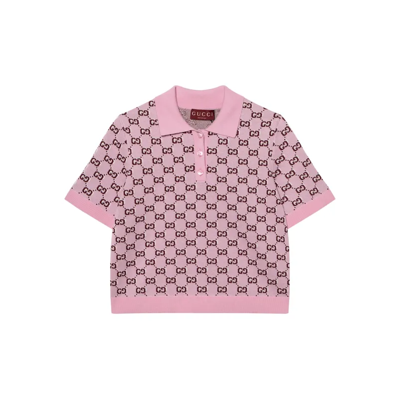 GUCCI Monogrammed Intarsia Short Sleeve Polo Shirt
