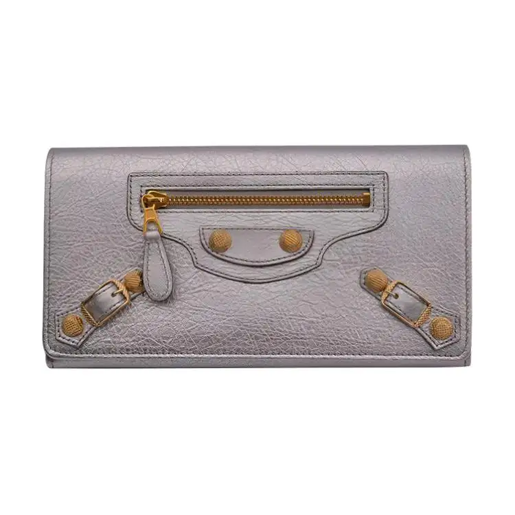 Balenciaga Classic Leather Wallet Regular Women's Silver