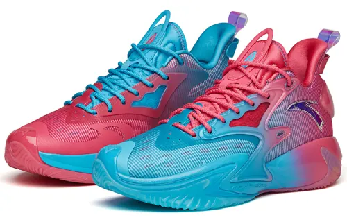 Anta Shock Wave 3 Pro Mid top Performance Basketball Shoes Men's Purple Red Mismatched