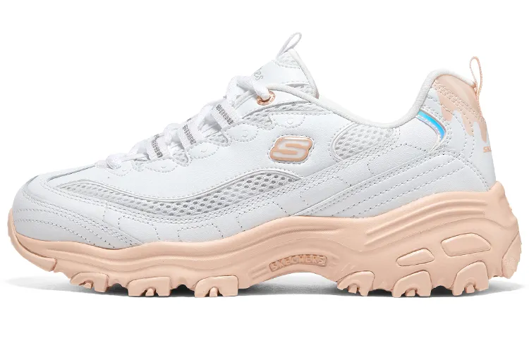 Skechers D'Lites 1.0 Mesh, Artificial Leather Low top Chunky Sneakers Women's White Orange