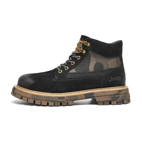 Jeep Top Grain Pig Leather Short Combat Boots Men's Black