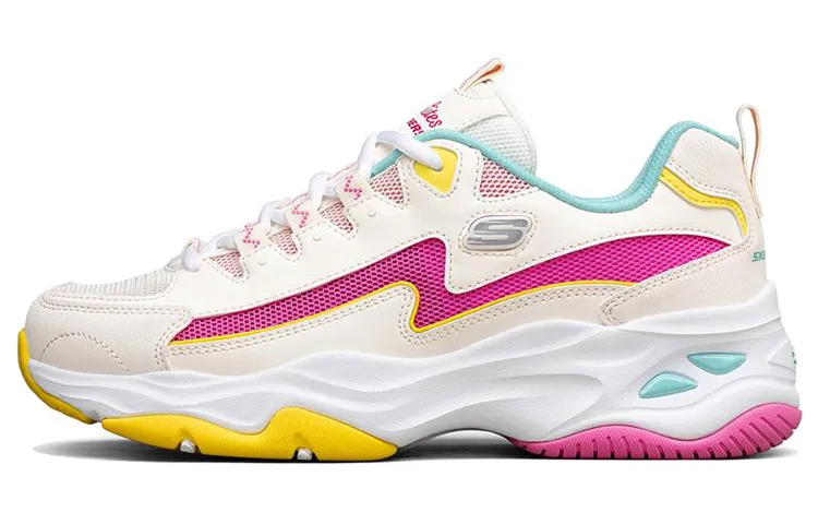 Skechers D'Lites 4.0 Mesh, Artificial Leather Low top Casual Shoes Women's Pink White Yellow