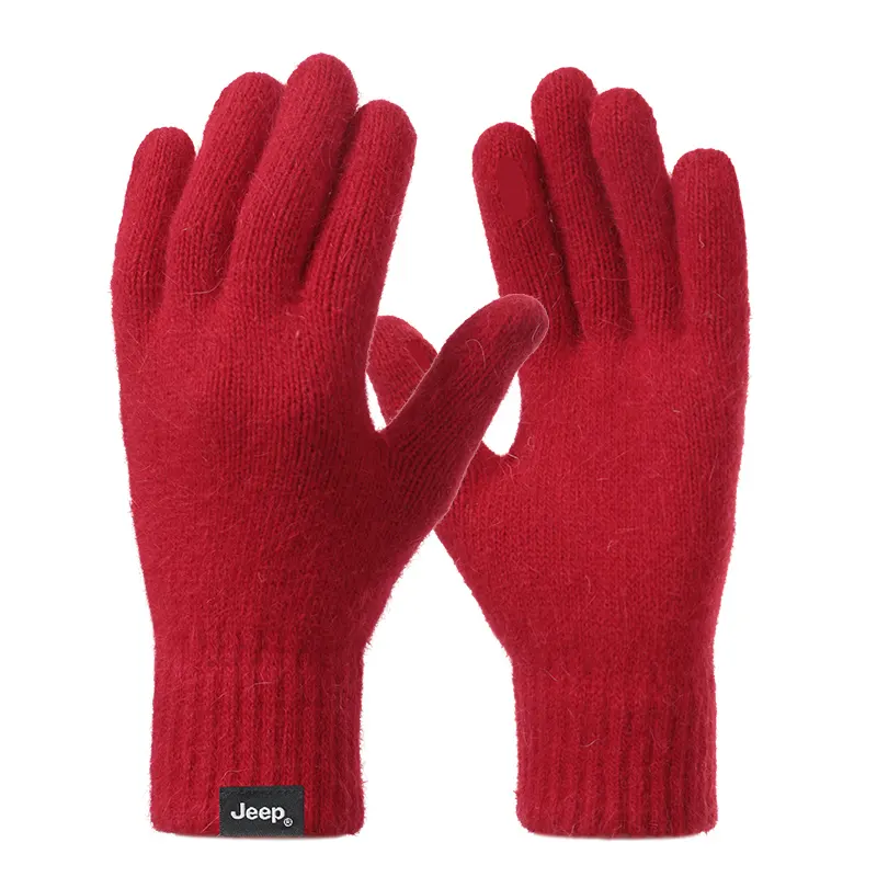 Jeep Winter knitted keep warm travel windproof jeep, high quality universal cashmere red gloves, increased thickness