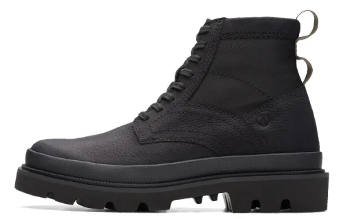 Clarks Cow Leather Short Mid Calf Combat Boots Men's Black