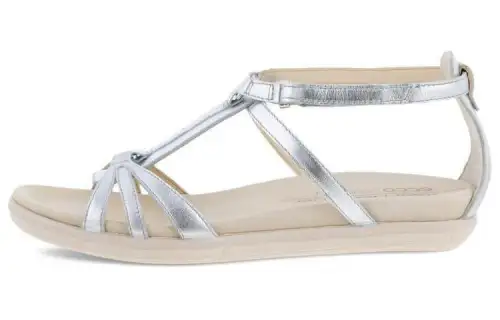 Ecco Simpil Leather One Strap Sandals Women's Silver