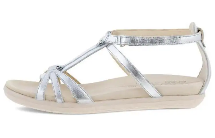 Ecco Simpil Leather One Strap Sandals Women's Silver