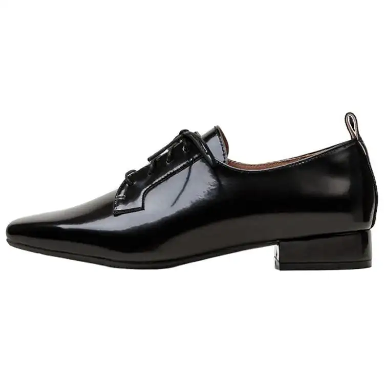 TOP GLORIA Microfiber synthetic leather lace-up derby Korean business casual shoes 2.5cm women's black