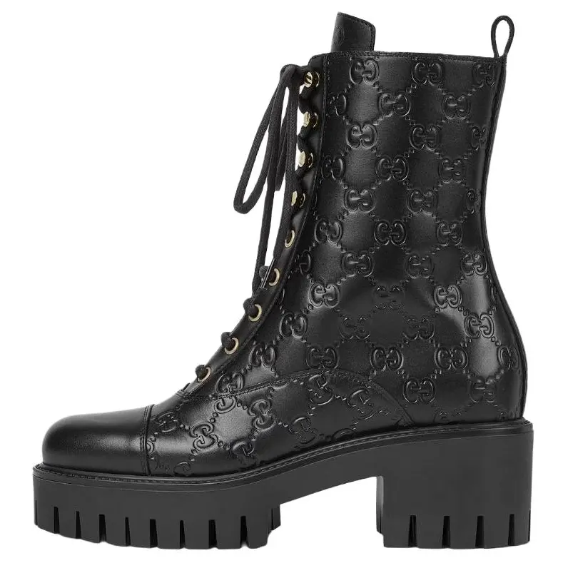 GUCCI GG Short Combat Boots 6CM Women's Black