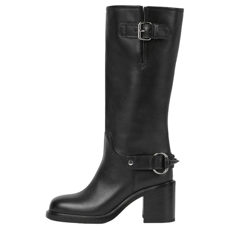 GUCCI Leather Knee high Boots 7cm Women's Black