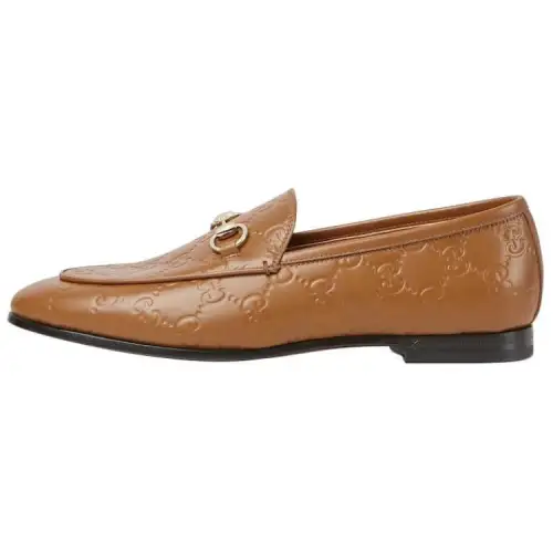 GUCCI Jordaan Leather Loafers Women's Brown
