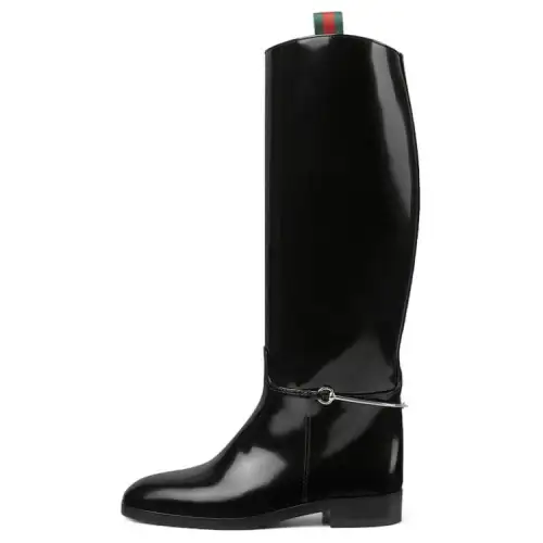 GUCCI Horsebit Leather Knee high Boots Women's Black