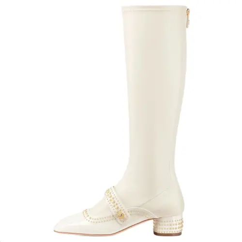 DIOR Belle D Cow Leather Knee high Boots 4cm Women's White
