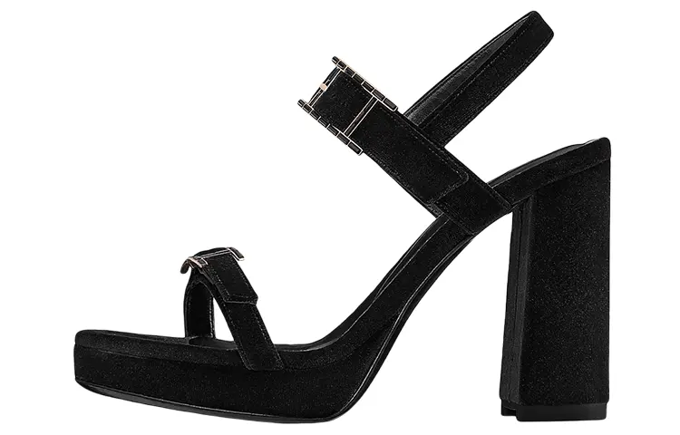 HERMES Bossa Suede Fashion Sandal Women's Black