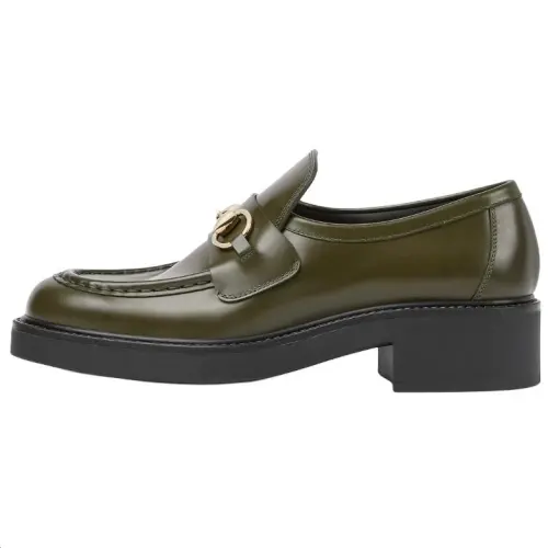 GUCCI Leather Loafers 4.5cm Women's Dark Green