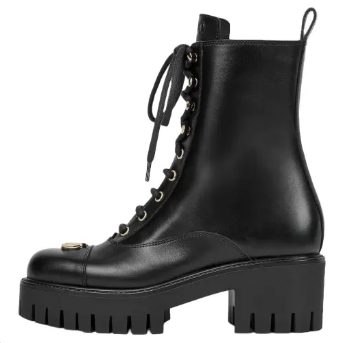 GUCCI GG Leather Short Combat Boots 5.8cm Women's Black