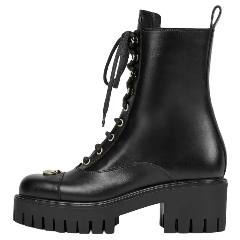 GUCCI GG Leather Short Combat Boots 5.8cm Women's Black