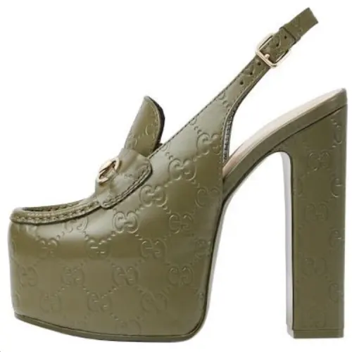 GUCCI Horsebit Leather Chunky Heel High Heels 14.5cm Women's Jasper