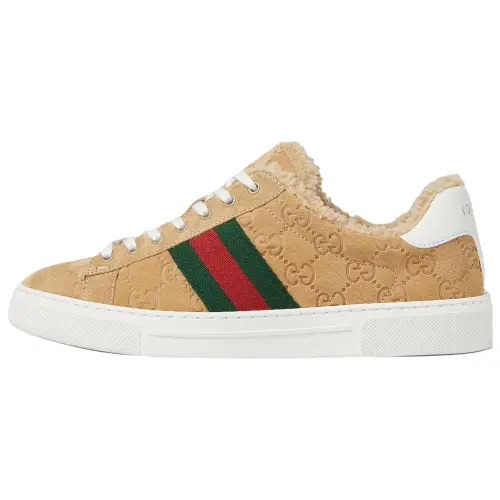 GUCCI ACE Suede Low top Skateboard Shoes 4.5cm Women's Beige