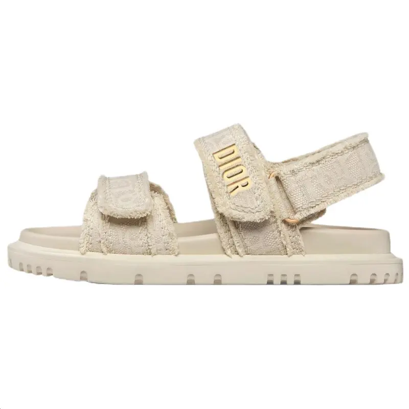 DIOR DiorAct Cotton Fabric One Strap Sandals Women's Light Beige
