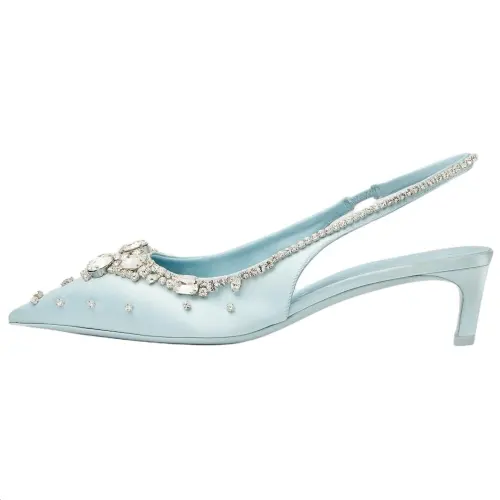 GUCCI Silk Slim Heel High Heels 4.5cm Women's Light Blue