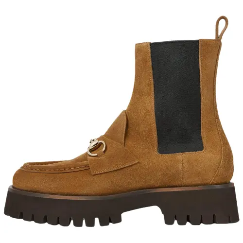 GUCCI Horsebit Short Chelsea Boots 4.5cm Women's Brown
