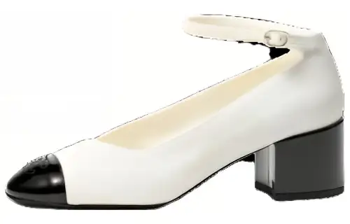CHANEL Cow Leather, Patent Leather Chunky Heel High Heels Women's Ivory White
