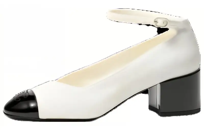 CHANEL Cow Leather, Patent Leather Chunky Heel High Heels Women's Ivory White
