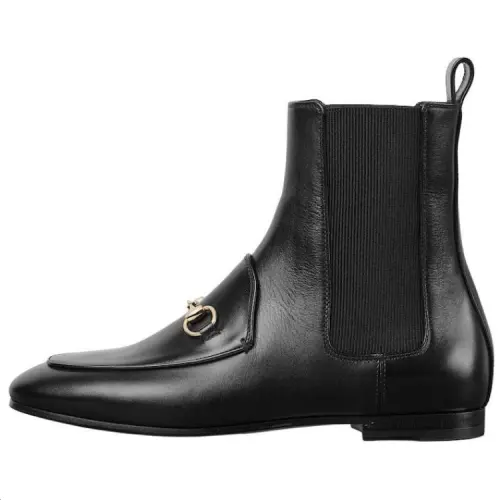 GUCCI Jordaan Leather Short Chelsea Boots Women's Black